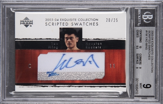 2003-04 UD "Exquisite Collection" Scripted Swatches #YM Yao Ming Signed Card (#20/25) – BGS MINT 9/BGS 10